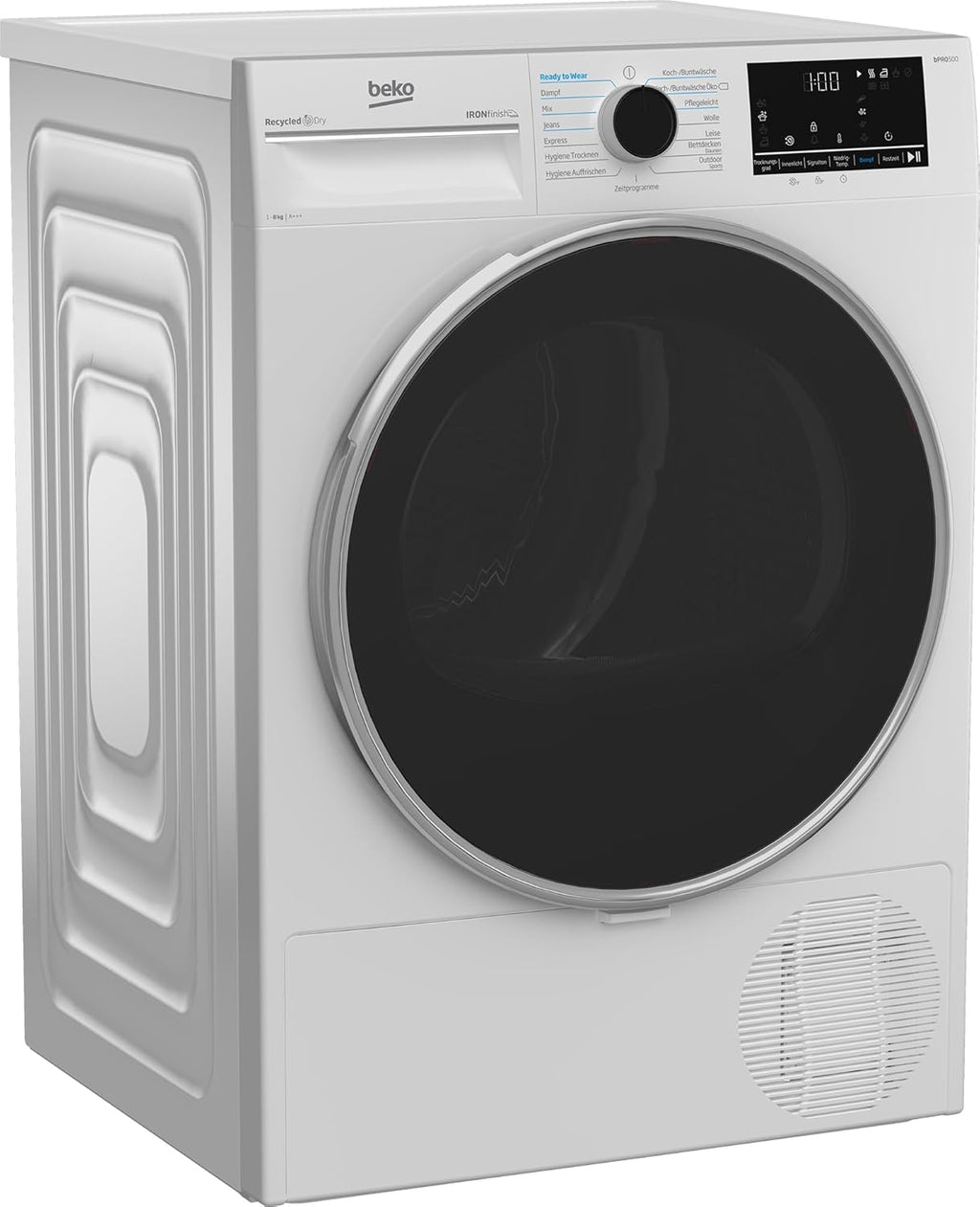 Beko B5T4824IF bPRO 500 Asciugatrice, 8 kg, Caricamento frontale, Pompa di calore, Adatta per chi soffre di allergie, 15 programmi, Funzione vapore, Antipiega, Programma silenzioso, Cesto AquaWave, Bianco