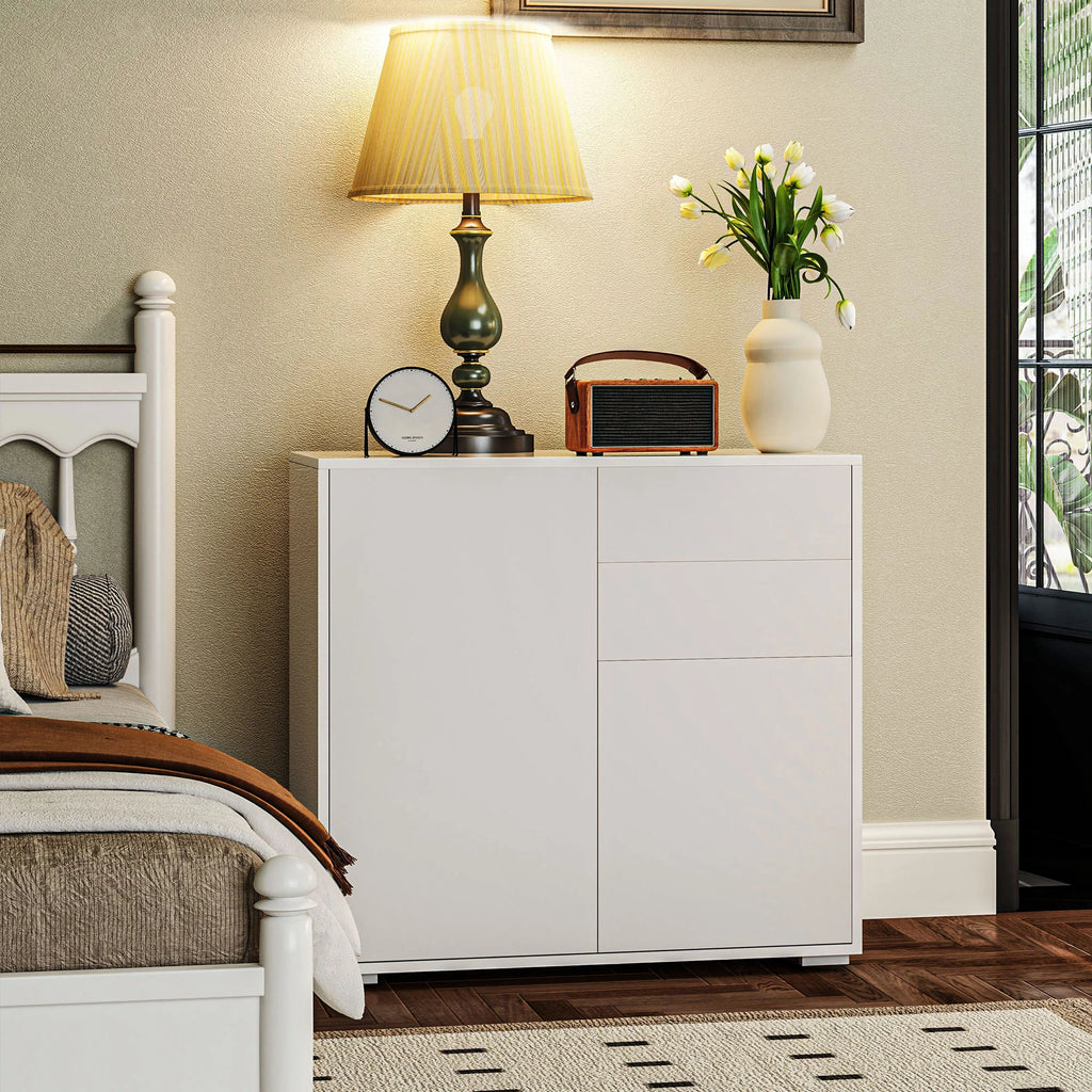 HOMCOM Credenza Comodino Armadietto con Scaffale Regolabile Antiribaltamento Bianco