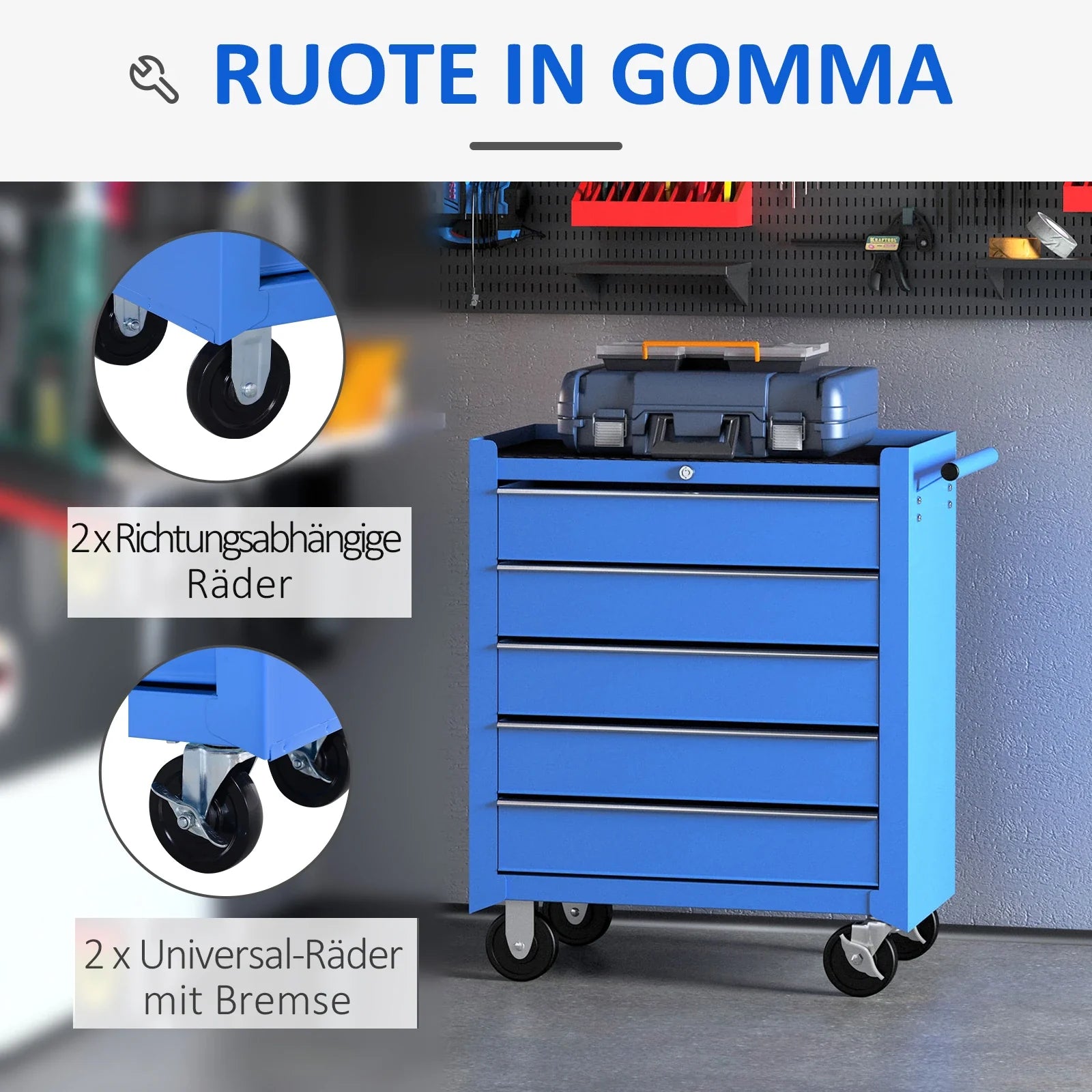 HOMCOM Carrello portautensili da officina, richiudibile con ruote