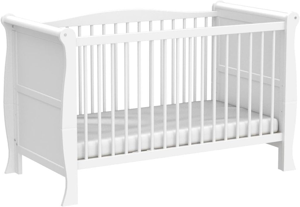 Marsell Lettino per Bambini con Materasso in Schiuma Aloe Vera, Protezioni per i Denti, Regolabile in Altezza, Convertibile in Letto Junior, Colore Bianco