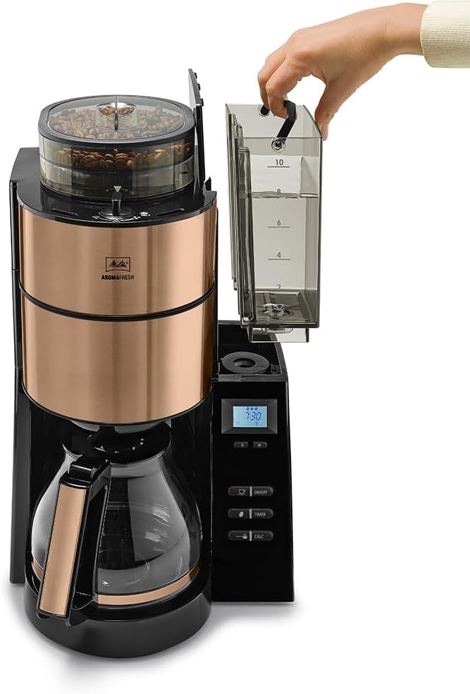Melitta AromaFresh - Macchina da caffè con filtro - con caraffa in vetro - macinacaffè integrato - funzione timer - 10 tazze - Pure Black