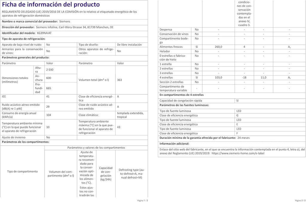 SIEMENS KG39EAICA iQ500 Frigorifero con congelatore, 201 x 60 cm, 249 L frigorifero + 94 L congelatore, LowFrost sbrinamento meno frequente, illuminazione a LED uniforme, BigBox spazio per alimenti congelati di grandi dimensioni
