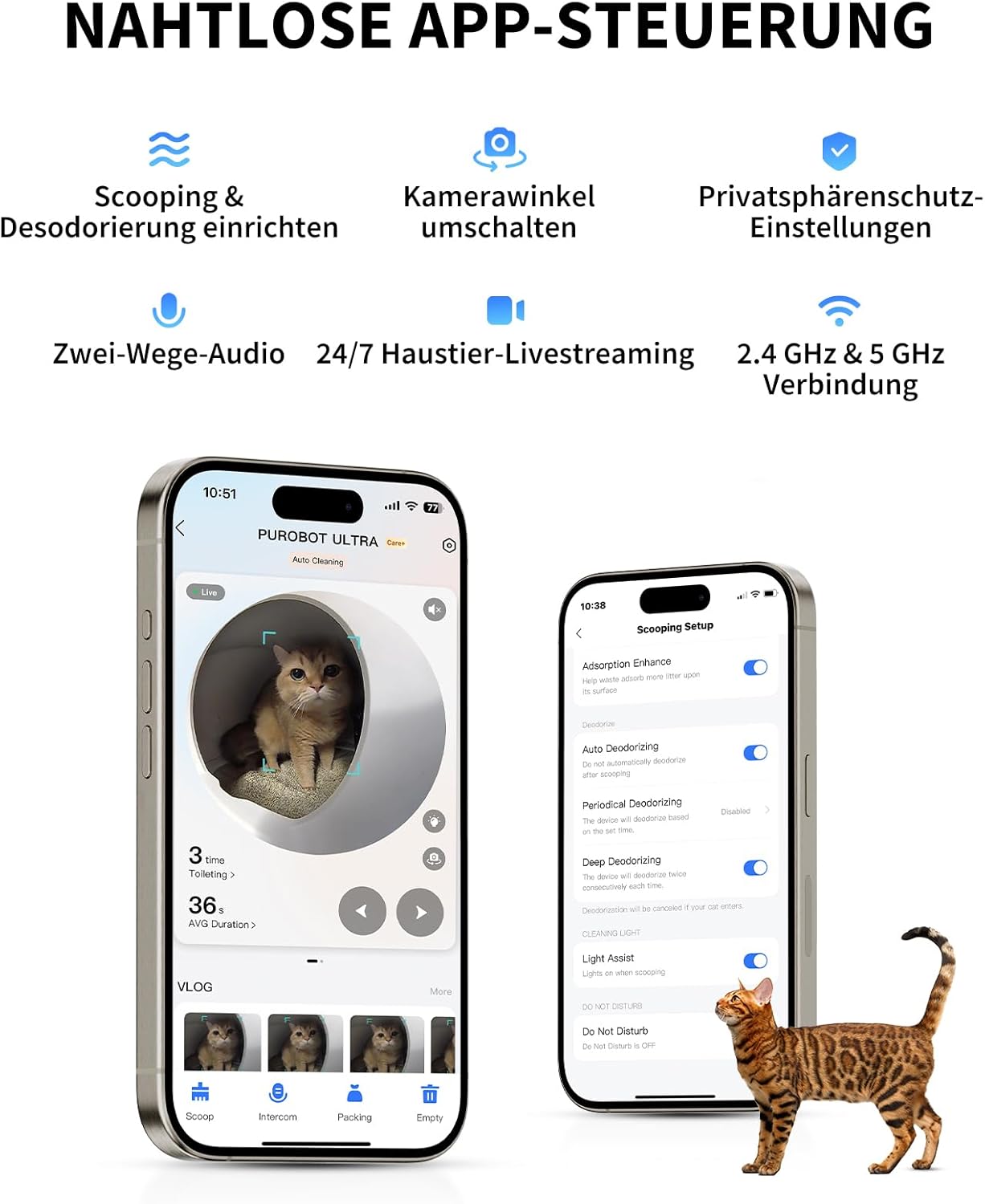 PETKIT Purobot Ultra Selbstreinigende Katzentoilette, Katzenklo Selbstreinigend mit 1080P HD-Kamera,Intelligente Reinigung, Kapazität 70L, Überwachung der Gesundheit AI, Ultra Leise und Sicher
