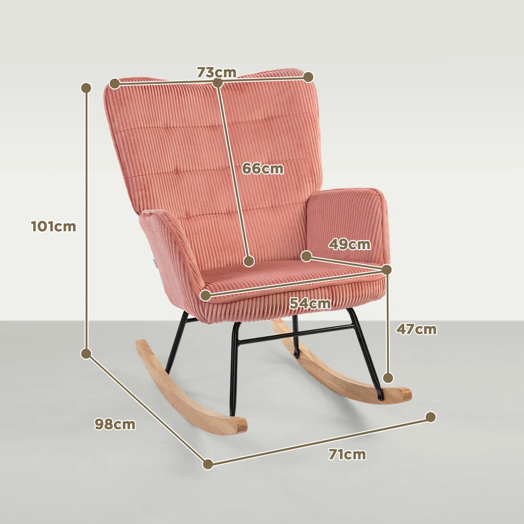 HOMCOM Schaukelstuhl Kord Rosa mit Schaukelfunktion & Komfortpolster