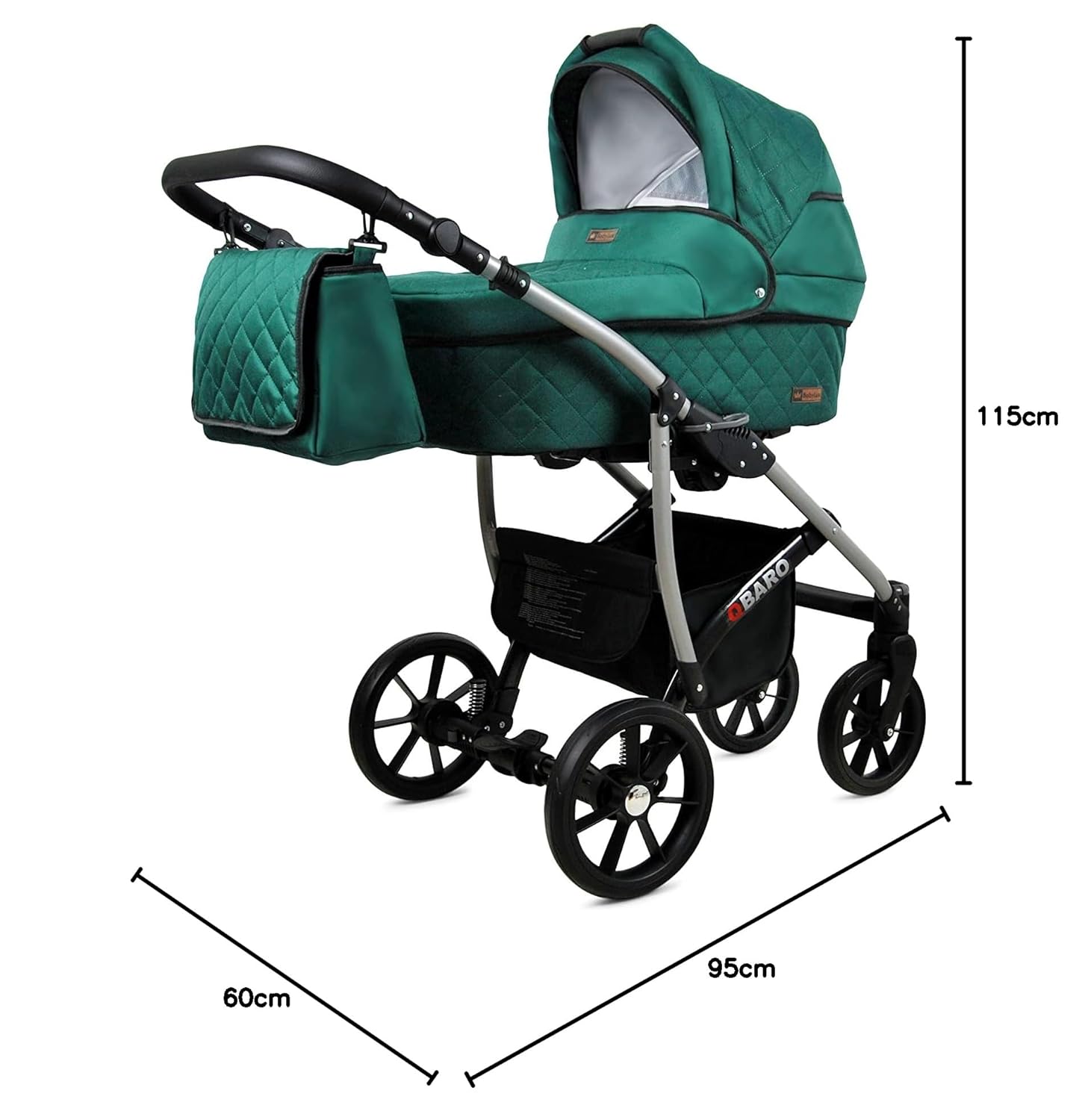 BabyLux® Bambimo Kinderwagen Set 3 in 1 - Qbaro - incl. Babywanne, Buggy Sportsitz, Auto-Babyschale - Autositz - Kinderwagenset - Kombikinderwagen mit Wickeltasche, Regenschutz usw.