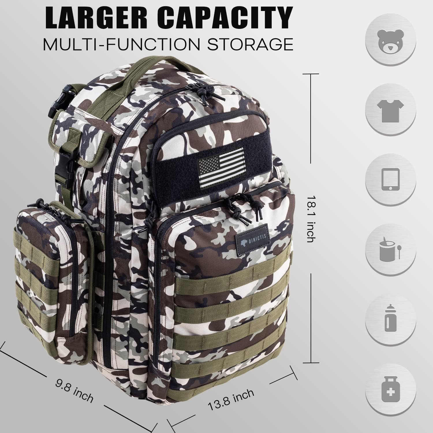 Borsa per pannolini Dinictis Dad, zaino fasciatoio da uomo con fasciatoio, zaino fasciatoio militare