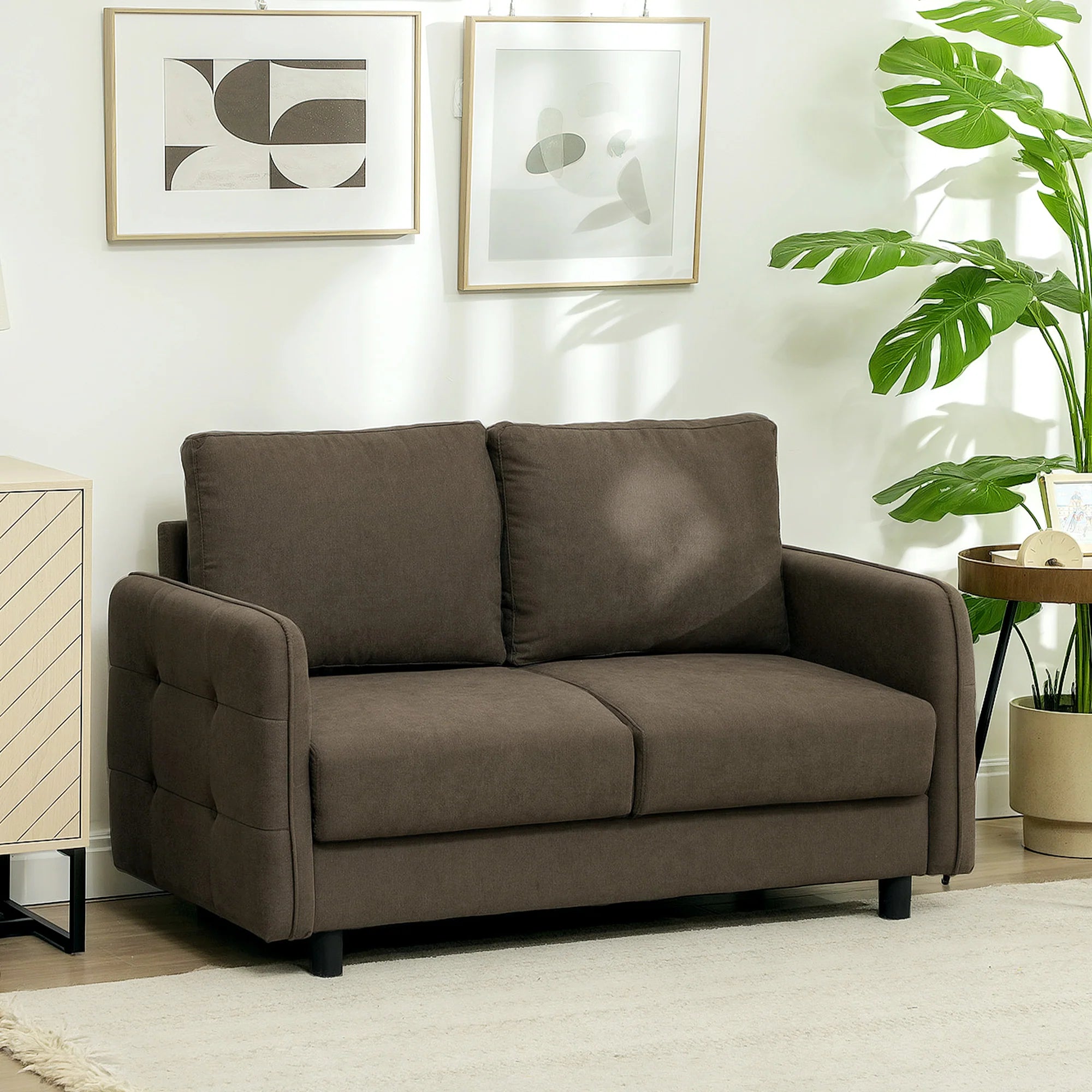 Divanetto 2 Posti HOMCOM con Contenitore e Rivestimento Effetto Velluto, Marrone