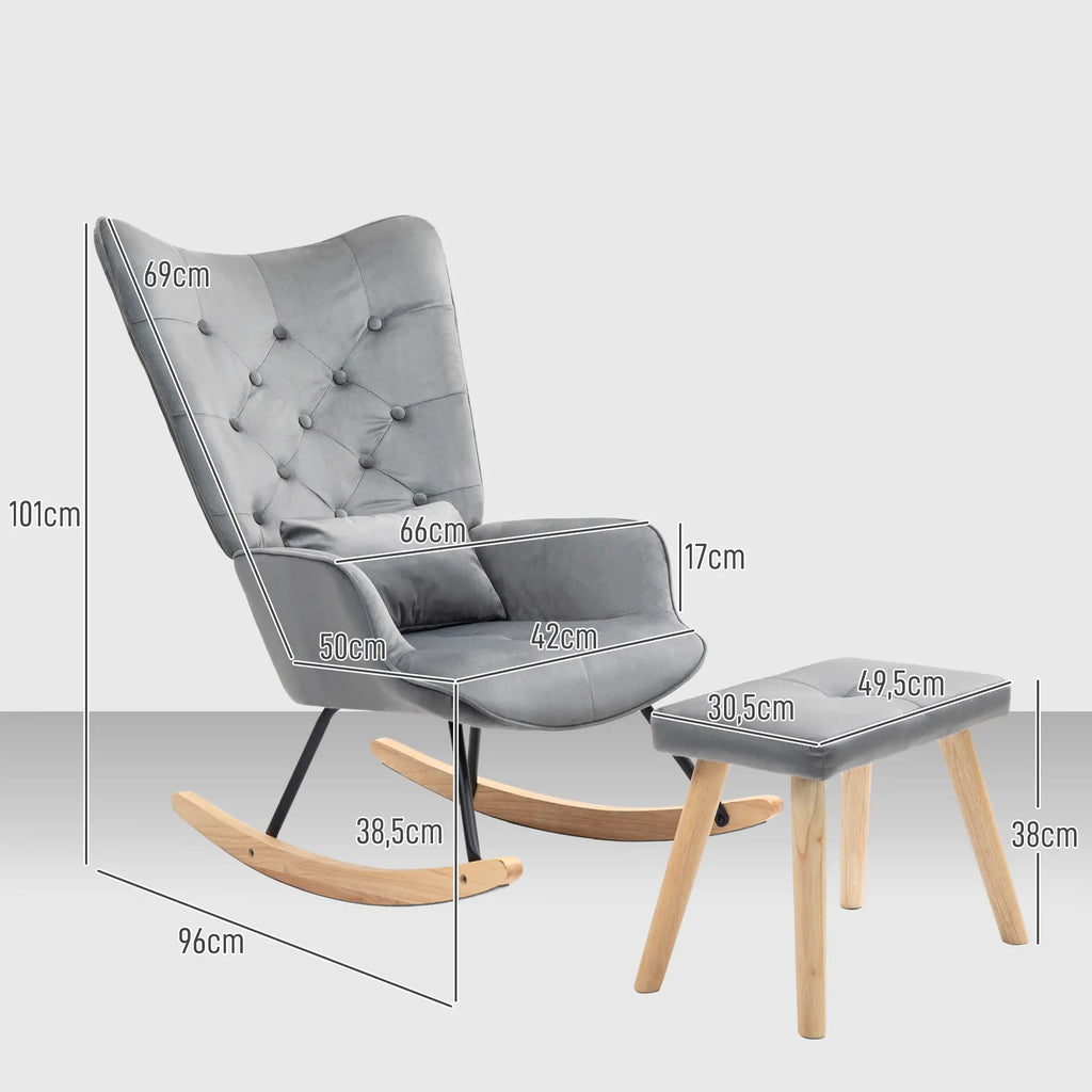 HOMCOM Relaxsessel mit Hocker Schaukelstuhl Set Samt Dunkelgrau