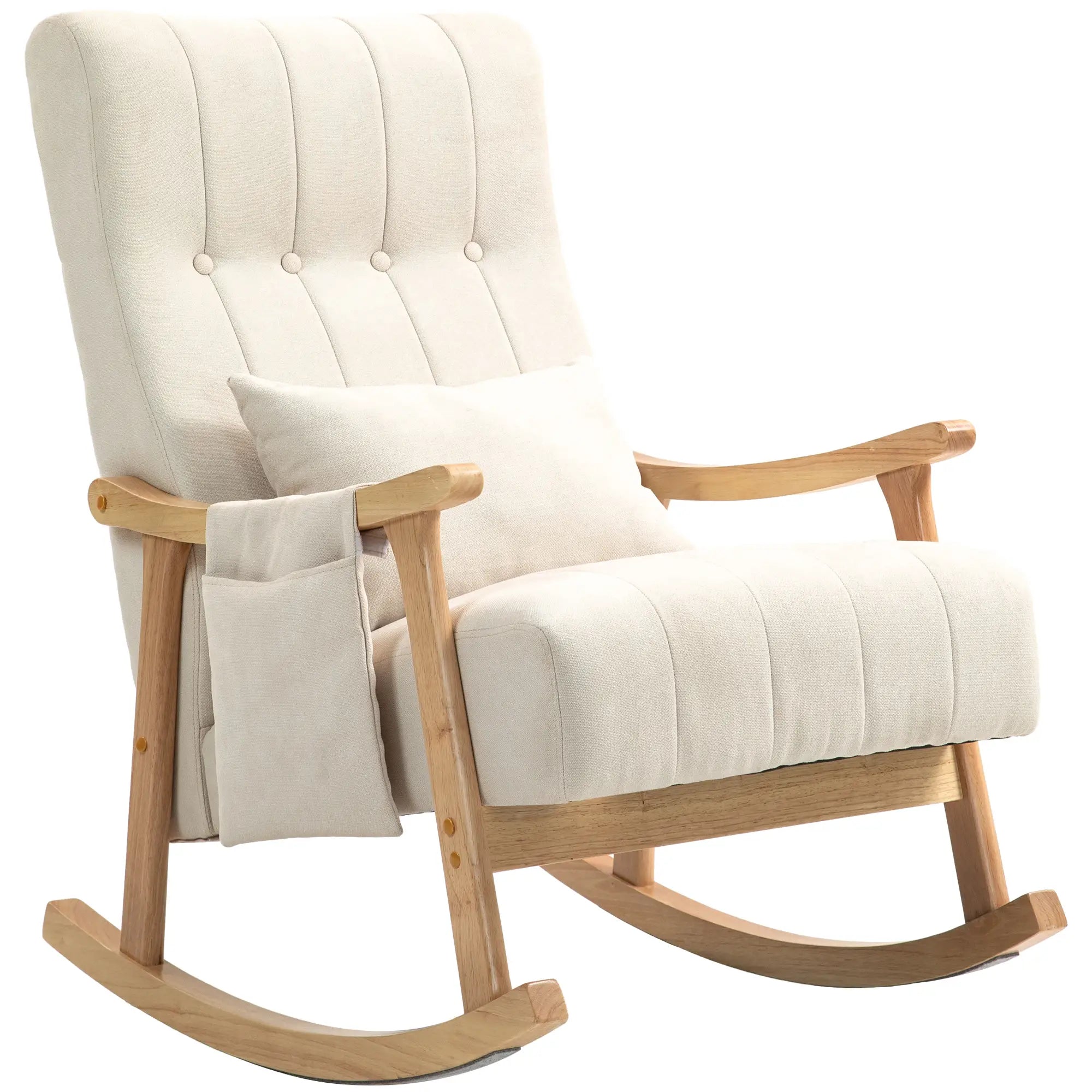 HOMCOM Sedia a Dondolo con Cuscino Lombare e Tasca Laterale Beige