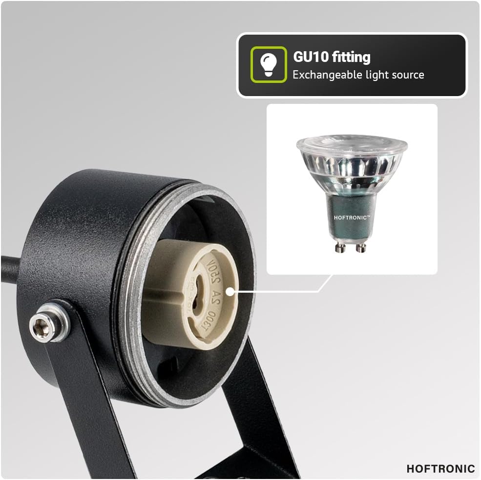 HOFTRONIC - 9er Spikey LED Strahler mit Erdspieß 5 Watt 400lm 2700K Schwarz IP65 wasserdicht Außenlampe für die Beleuchtung von Garten, Terrasse, Pflanzen, Wegen, Teich Außen-Strahler Gartenstrahler