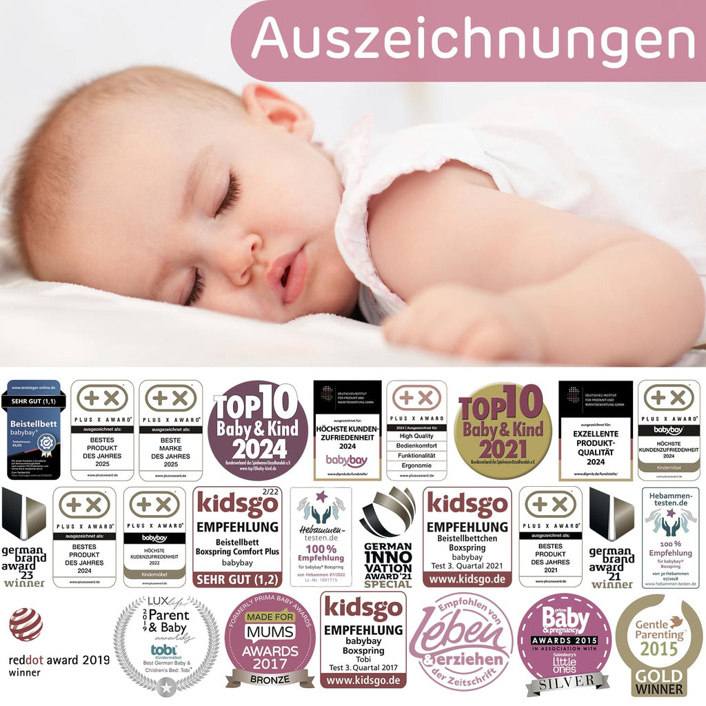 babybay Original Lettino da affiancare in massello di faggio / compatto e trasformabile / Lettino per bambini regolabile in altezza senza livelli preimpostati ed ecologico / Lettino evolutivo (laccato bianco) / inclusa Matratze