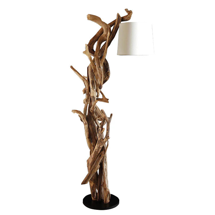 Wurzel Holz Lampe MORGAN inkl. Lampenschirm Schwarz Natur