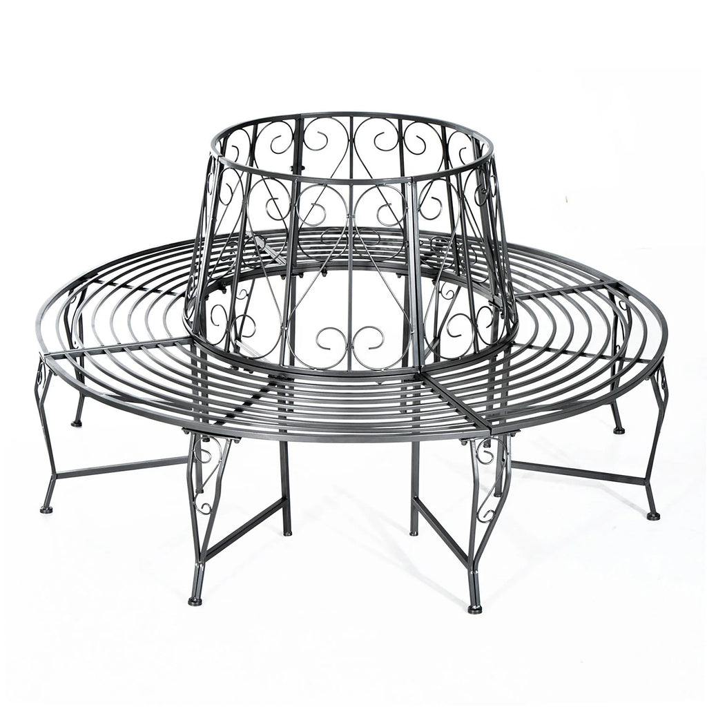 Outsunny Panchina ad anello per albero Design a 360° Ampia seduta in metallo
