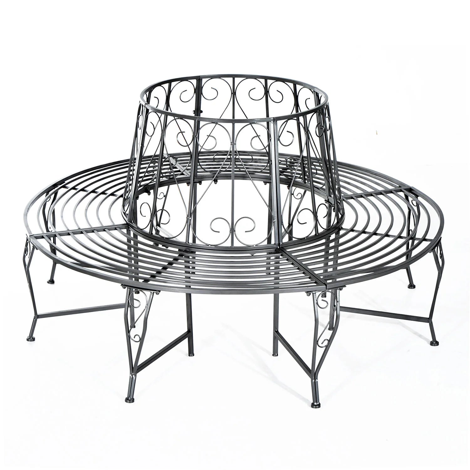 Outsunny Panchina ad anello per albero Design a 360° Ampia seduta in metallo