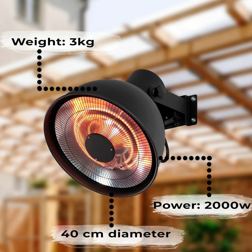 Fornorth Riscaldatore a parete Deluxe 2000W, nero