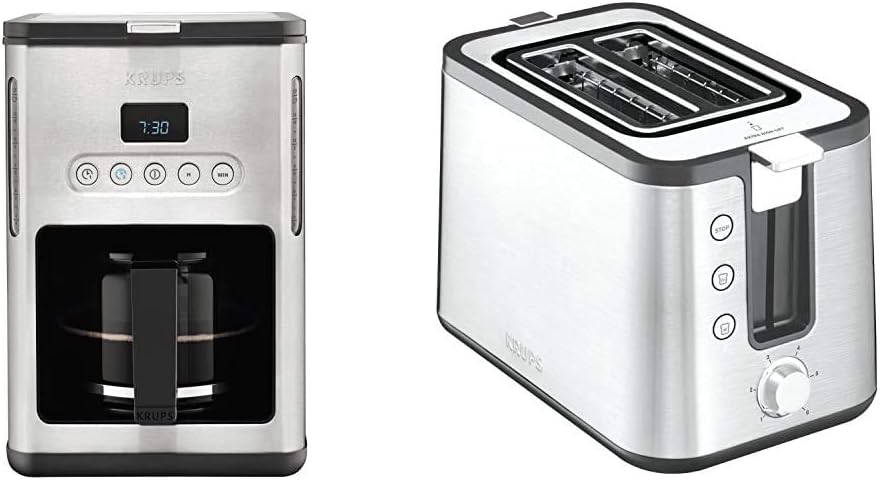 Krups KM442D Caffettiera con filtro Premium | 10-15 tazze | 1.000 Watt | programmabile | funzione scalda bevande | acciaio inossidabile | nero