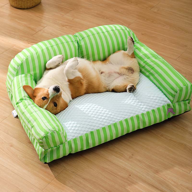 Kühles Haustierbett – Gestreiftes Hundesofabett für den Sommerkomfort