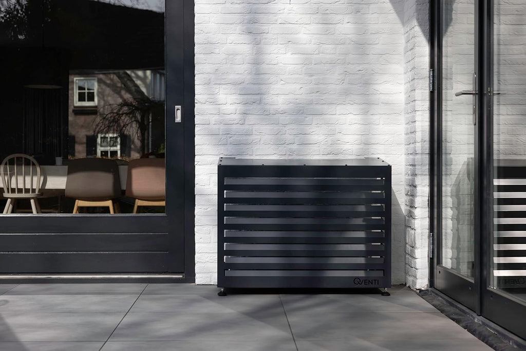 Copertura Qventi per condizionatore - Antracite/Grigio - Alluminio - Griglia di protezione - Rivestimento - Facile montaggio - Taglia S - Dimensioni esterne (LxPxH): 100 x 50 x 75 cm