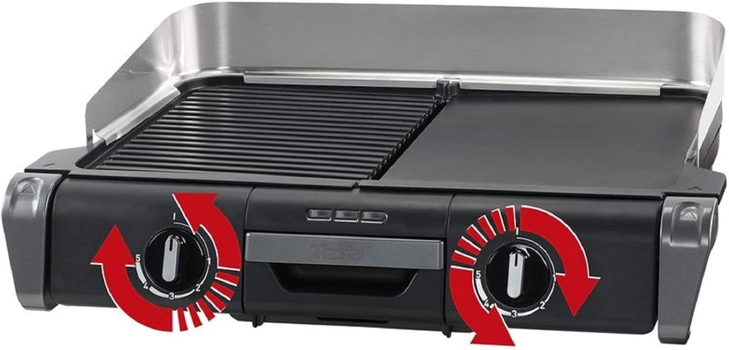 Tefal Maxi Plancha Elektro-Tischgrill CB690D, Extra groß, Antihaft Teppanyaki Platte, Leichte Reinigung, Innen und außen nutzbar, Inkl. abnehmbarem Windschutz + Spatel, 2300W, Schwarz/Silber