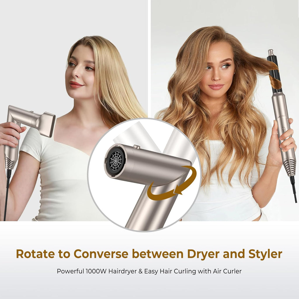 UKLISS 7 in 1 Pro Airstyler & Ionen Föhn [110,000RPM] High-speed Haartrockner Ionen Hair Dryer, mit Heißluft Lockenwickler Thermal Brush Haarglätterbürste Warmluftbürste Föhnbürste, 1200W/Blau