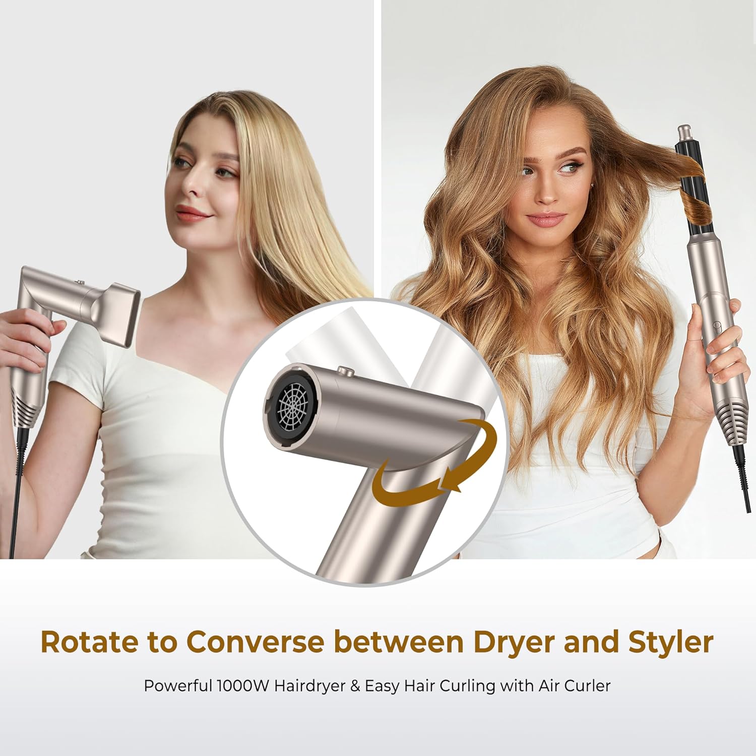 UKLISS 7 in 1 Pro Airstyler & Ionen Föhn [110,000RPM] High-speed Haartrockner Ionen Hair Dryer, mit Heißluft Lockenwickler Thermal Brush Haarglätterbürste Warmluftbürste Föhnbürste, 1200W/Blau