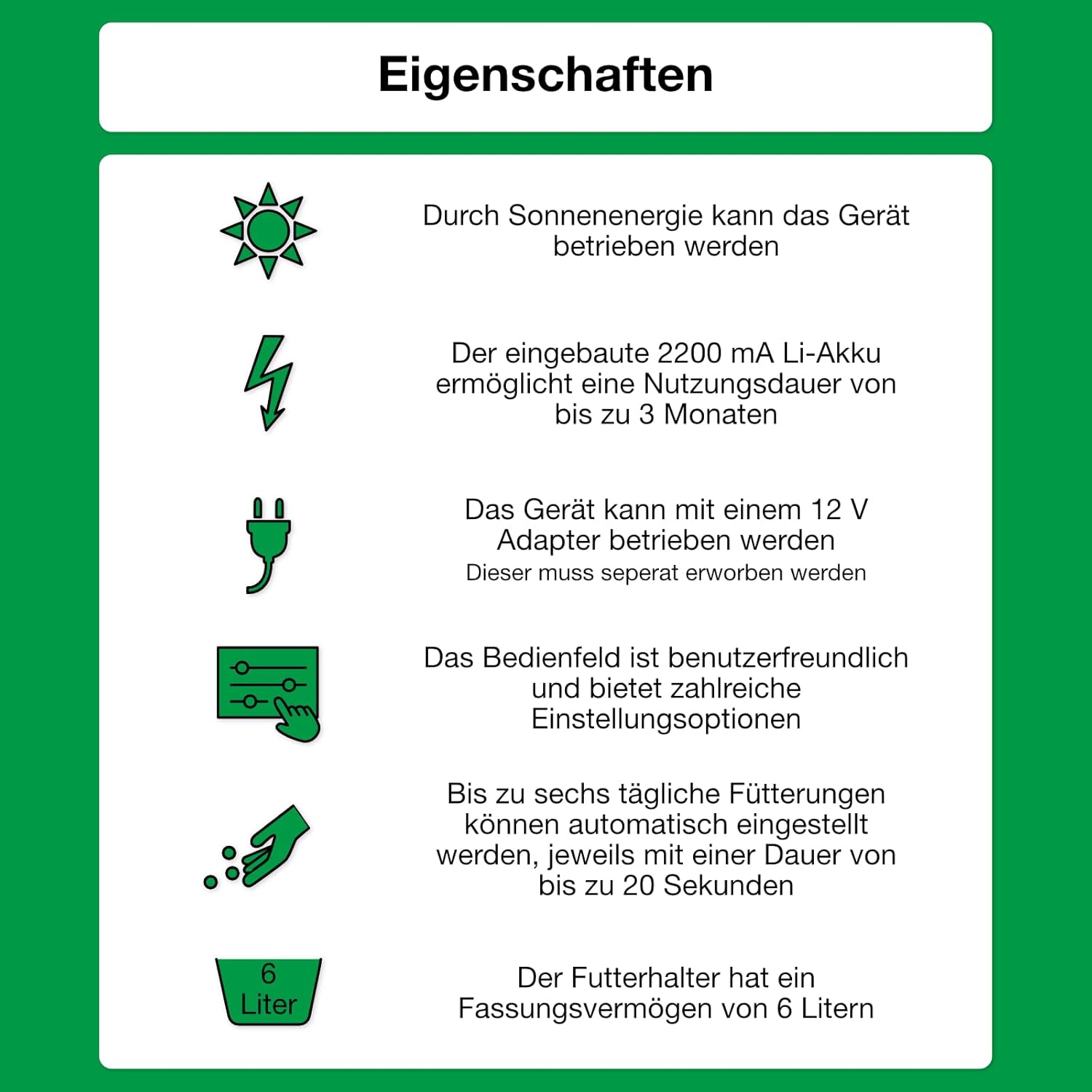 Wagner Green Solar Teich Futterautomat Automatic Fishfeeder 6 Liter, programmierbarer Futterspender für Fischfutter Pellets…