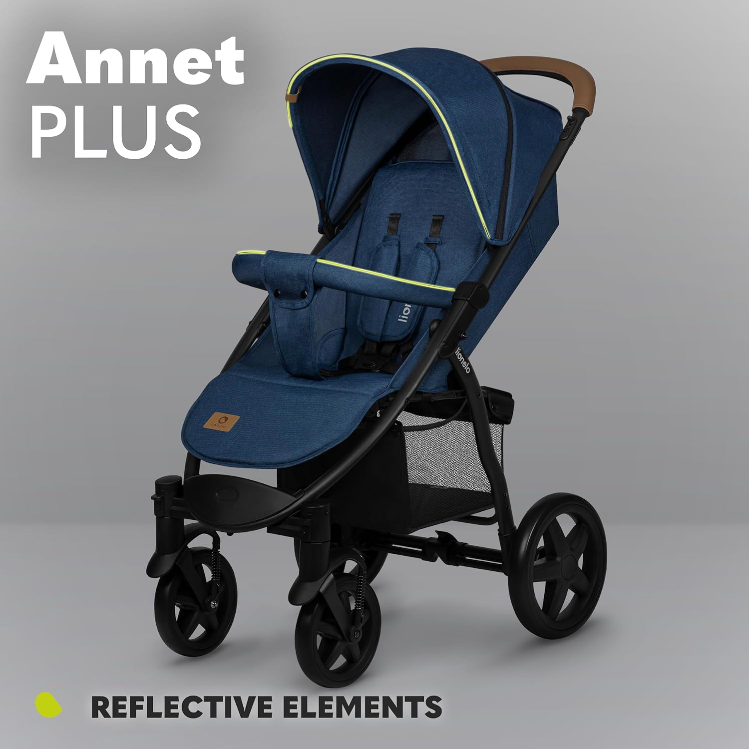 LIONELO Annet Tour Kinderwagen bis 22 kg, verstellbarer Griff, zusammenklappbar, verstellbare Rückenlehne bis zur Liegeposition, wartungsfreie Räder, XXL-Verdeck, 5-Punkt-Gurt, Einkaufskorb