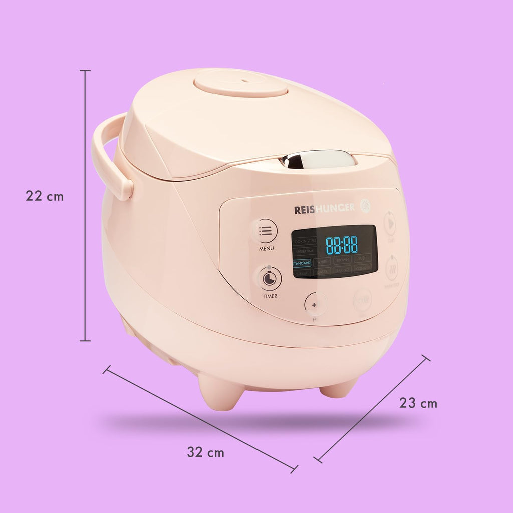 REISHUNGER Cuociriso digitale piccolo, nero | Da 0,6 L fino a 3 persone | Funzione mantenimento calore, timer e pentola premium | Multicooker e vaporiera piccoli, 8 programmi, tecnologia a 7 fasi
