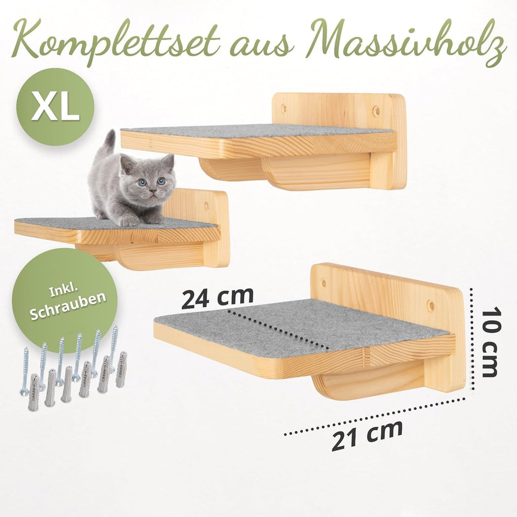 WOOWOOD Katzen-Wandkletterwand | 3-teiliges Katzenleiter-Set | Wandleitern für Katzen | Katzenkletterwand-Set | Katzenleiter | Wandklettern für Katzen | Katzenlaufsteg | Wandklettern für Katzen