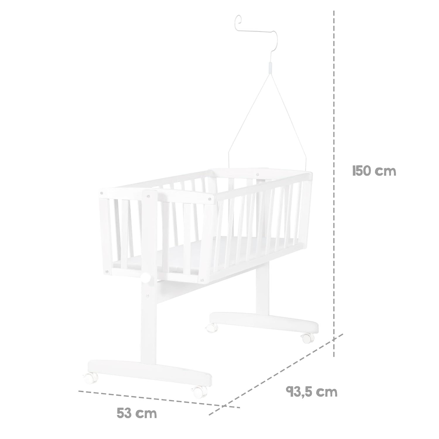 roba Babywiege 40 x 90 cm Adam & Eule - Stubenwagen & Wiege mit Rollen - Bett Set komplett mit Feststellfunktion - Inkl. textiler Ausstattung - Holz weiß