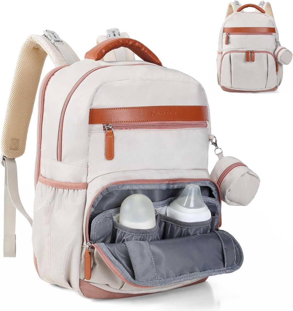 Petino Pura Zaino fasciatoio con stazione fasciatoio staccabile per neonati, grande capacità, essenziali da viaggio, borse per neonati impermeabili multiuso, marrone chiaro, Classic, Classic