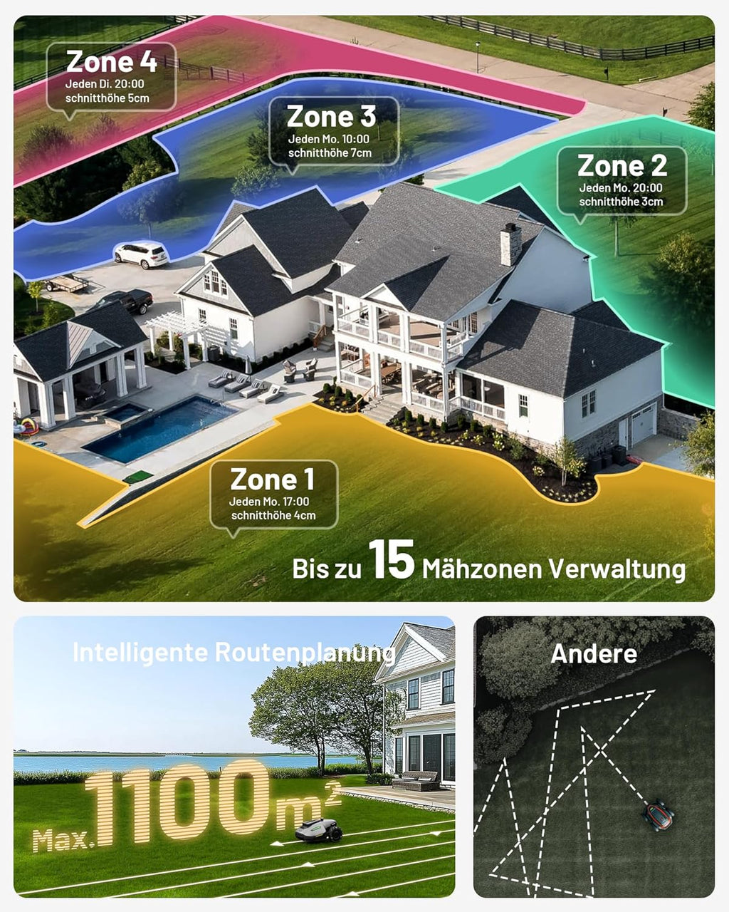 MAMMOTION YUKA Mini 500 Mähroboter ohne Begrenzungskabel, NetRTK+Vision, Keine RTK-Antenne erforderlich, Auto-Kartierung, Empf. 500m², Max. 700m², mit 4G-Modul, 50% Steigung