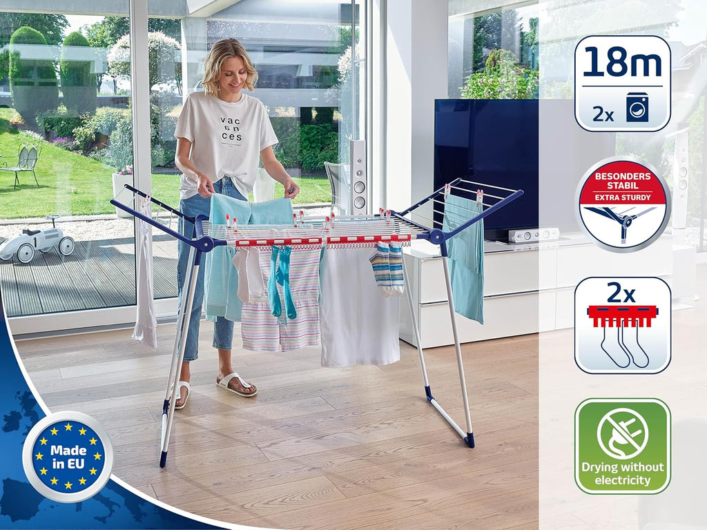 Leifheit Standtrockner Pegasus 180 Solid, Wschestnder mit Flügeln für lange Kleidungsstücke, standfester Flügelwschetrockner für drinnen und drauen