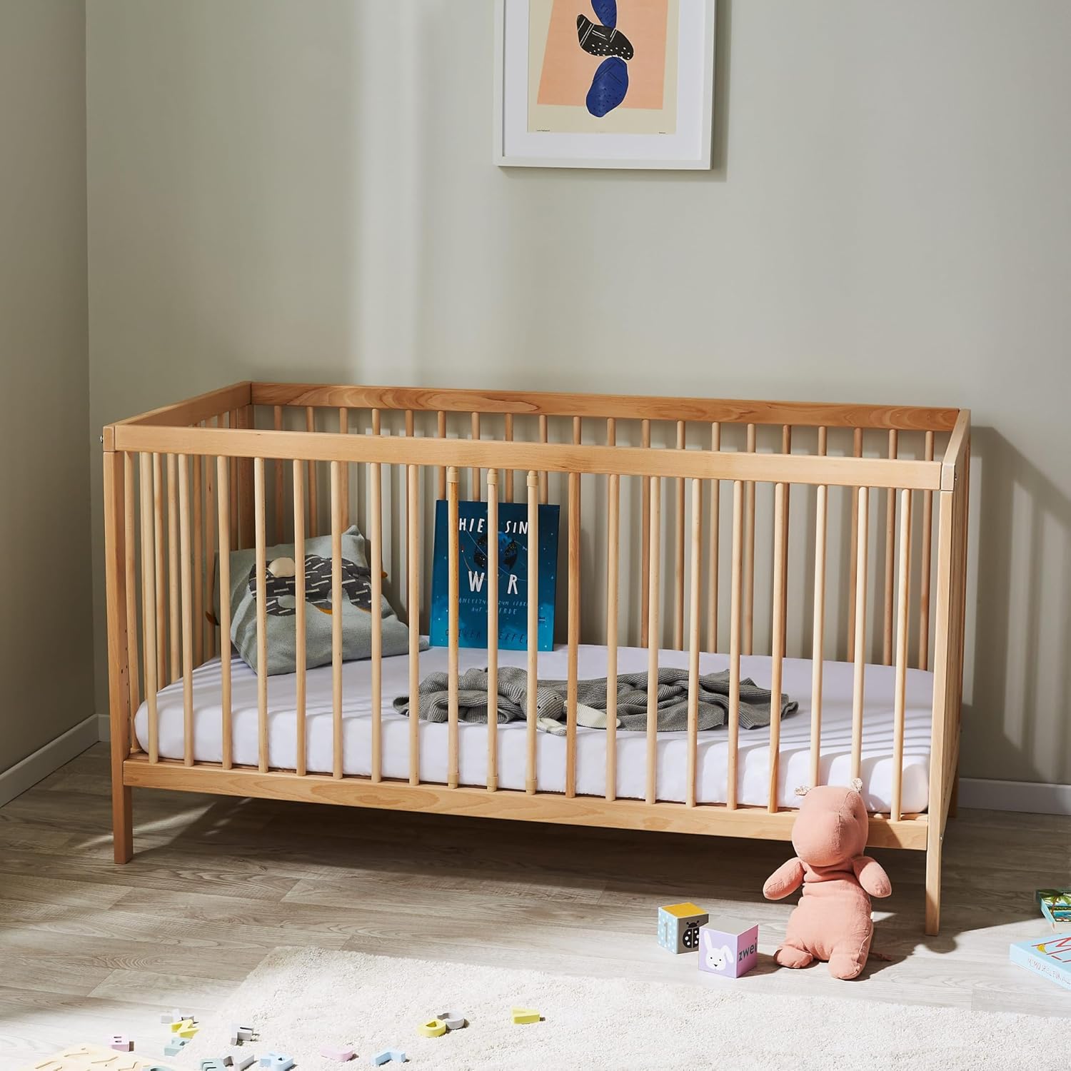 Kids Collective Lettino per neonati 60x120 regolabile in altezza e sponde rimovibili, opzionale con cassetto e materasso | Legno di faggio bianco molto stabile Prodotto in Europa