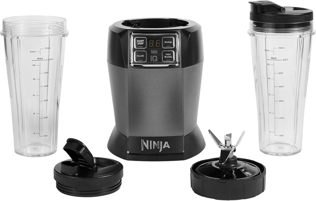 Ninja 2-in-1 Mixer mit 3 Programmen; Mixen, Max Mixen und Zerkleinern & 4 manuellen Einstellungen, 2,1L Krug & 700ml Becher, 1200W, spülmaschinenfest, Auto-iQ, Schwarz BN750EU