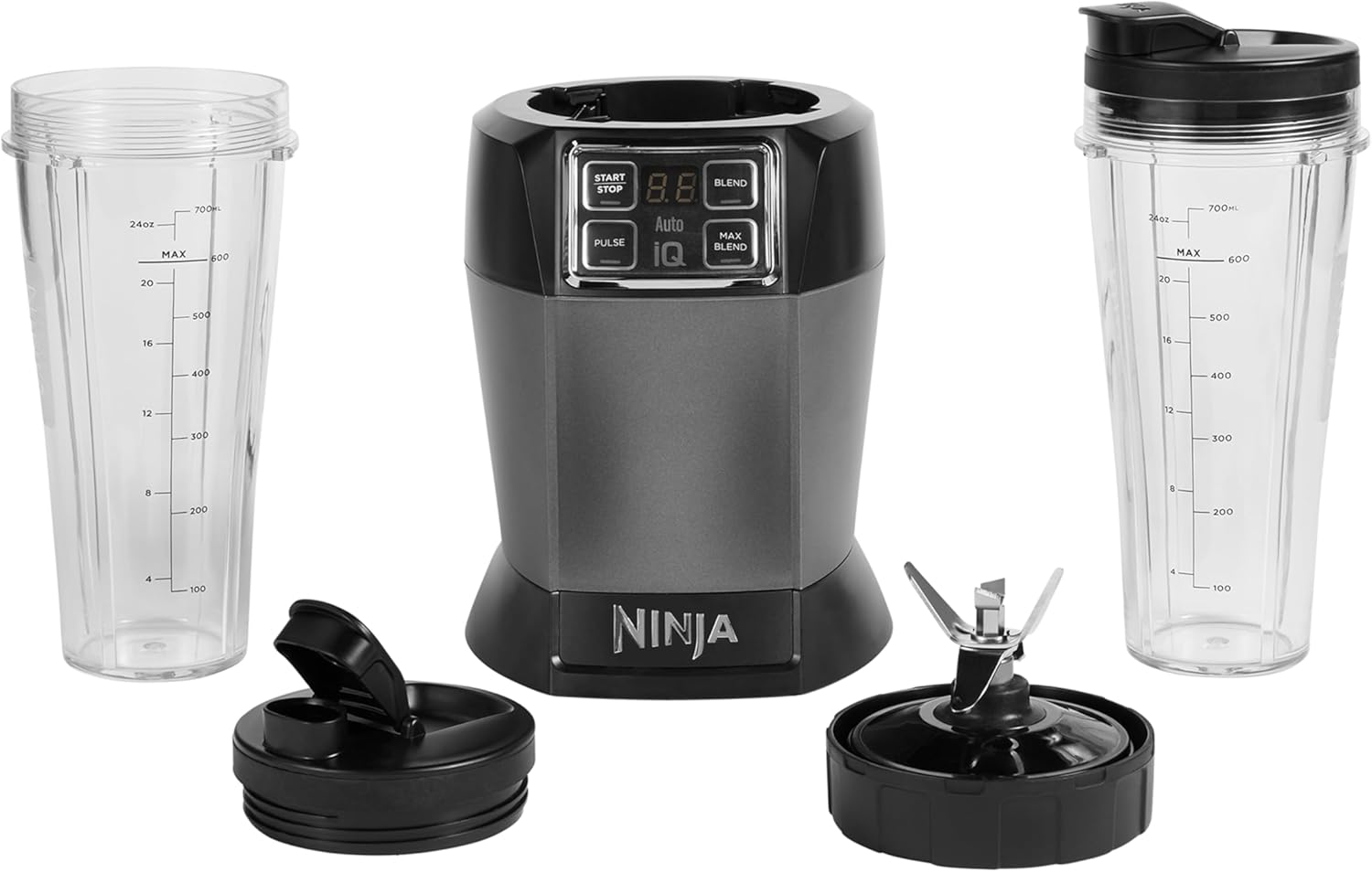 Ninja 2-in-1 Mixer mit 3 Programmen; Mixen, Max Mixen und Zerkleinern & 4 manuellen Einstellungen, 2,1L Krug & 700ml Becher, 1200W, spülmaschinenfest, Auto-iQ, Schwarz BN750EU