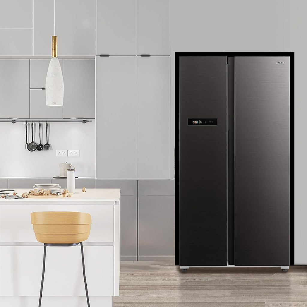 Midea KS-DDX 6.32 WT Frigorifero Side-by-Side con Congelatore/Altezza 178,8 cm/254 kWh/anno/No Frost/Compressore Dual Inverter/con Distributore di Acqua e Ghiaccio 3-in-1 e Serbatoio d'Acqua, Inox Scuro