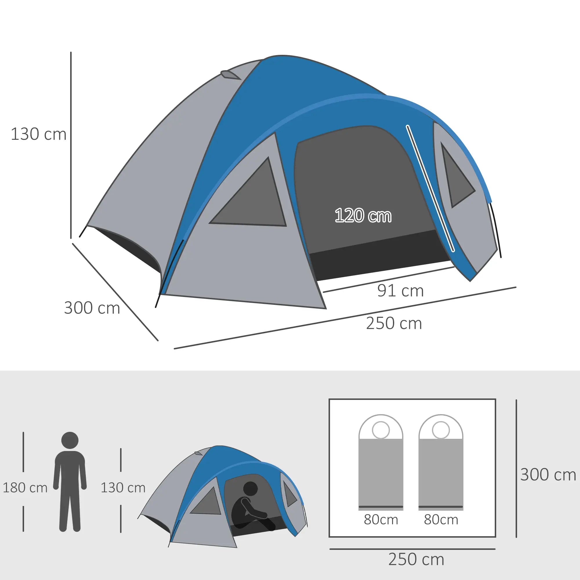 Outsunny Tenda da Campeggio 4 Persone 4 Stagioni con Veranda Esterna