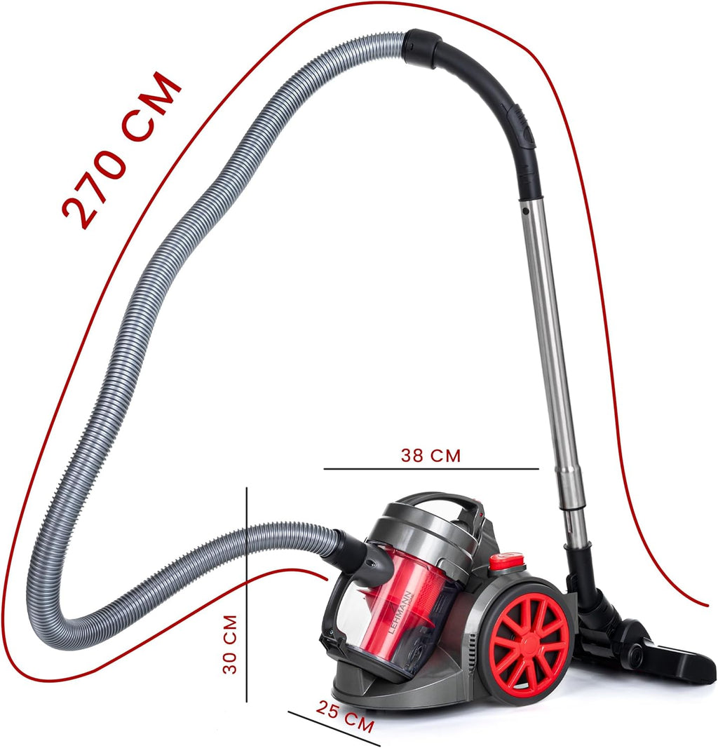 LEHMANN LHOCV-7018 Zyklon Staubsauger beutellos | Bodenstaubsauger mit Zyklontechnologie | Zylinder-Staubsauger mit Düsensatz | Hochleistungskraft 4000 Watt, HEPA-Filter, 1,8 L