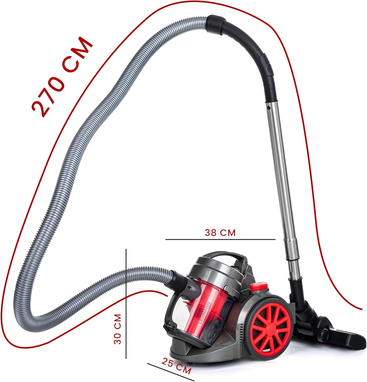 LEHMANN LHOCV-7018 Zyklon Staubsauger beutellos | Bodenstaubsauger mit Zyklontechnologie | Zylinder-Staubsauger mit Düsensatz | Hochleistungskraft 4000 Watt, HEPA-Filter, 1,8 L