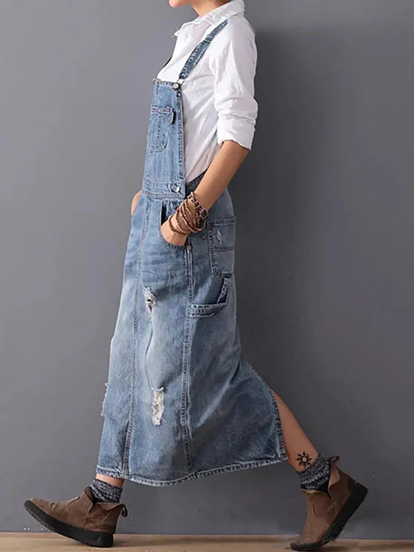 Janitza - Geschlitzter Rücken Overall Jeanskleid