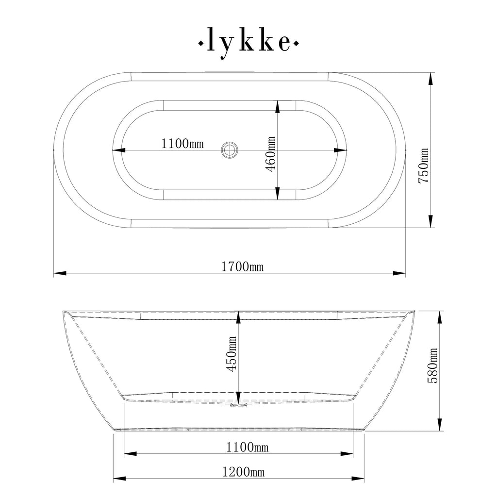 Lykke Badewanne Arctic Deluxe 1700x750x580mm, wei