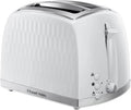Russell Hobbs Honeycomb Tostapane 2 Fette (Fessure Extra Larghe, Funzione Sollevamento Extra, 6 Livelli di Tostatura, Funzioni Scongelamento/Annulla/Riscalda, Vassoio Raccoglibriciole Removibile, 850 W, Bianco testurizzato)