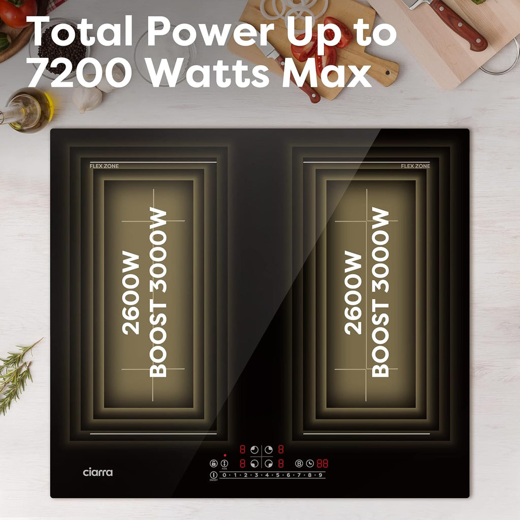 CIARRA CBBIH4B Piano Cottura a Induzione da Incasso a 4 Zone con Power Booster, Controllo Touch, 4 Piastre, 9 Livelli di Potenza, 60 cm (7.200 W)