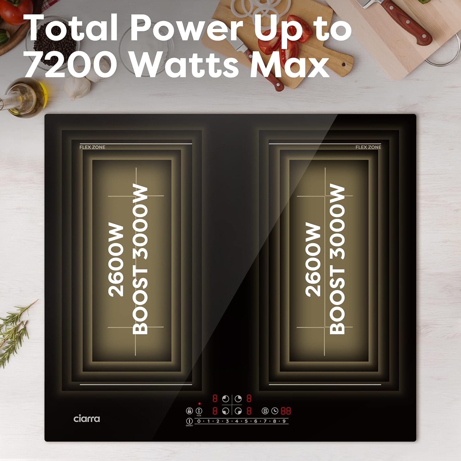 CIARRA CBBIH4B Piano Cottura a Induzione da Incasso a 4 Zone con Power Booster, Controllo Touch, 4 Piastre, 9 Livelli di Potenza, 60 cm (7.200 W)
