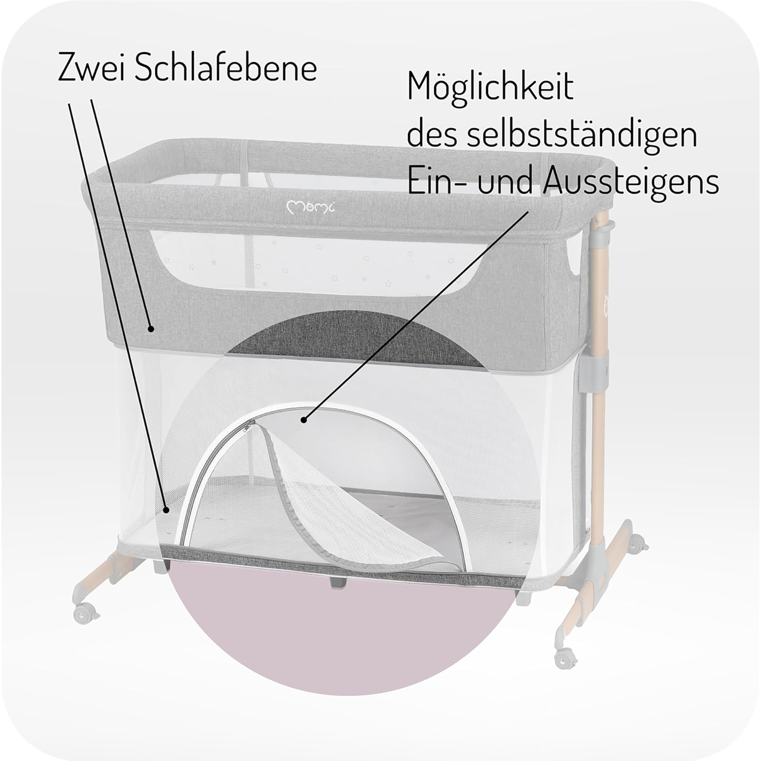 Momi SMART Bed Lettino fianco letto 4-in-1, fino a 15 kg, con materasso, regolabile in altezza