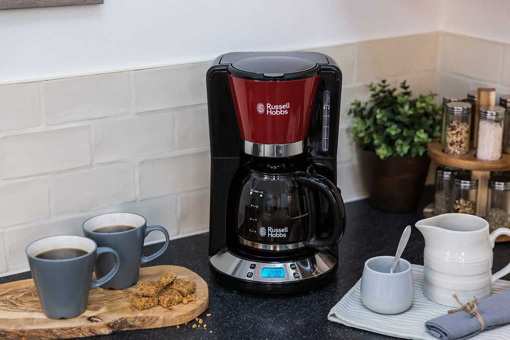 Russell Hobbs Set Colazione Colours+ Rosso: Macchina da caffè [Timer digitale, Doccetta per estrazione e aroma ottimali] 24031-56 + Bollitore [1,7l, 2400W] 20412-70 + Tostapane [per 2 fette] 26554-56