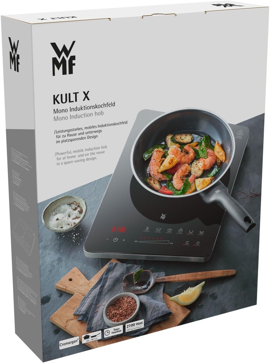 WMF Kult X Einzel- Induktionskochfeld, Kochplatte bis 28 cm, 1 Kochfeld, 8 Stufen, Topferkennung, Touch-Display, Glaskeramik, Timer-Funktion, 21 W & Stelio Wasserkocher Edelstahl 1,7l, edelstahl matt