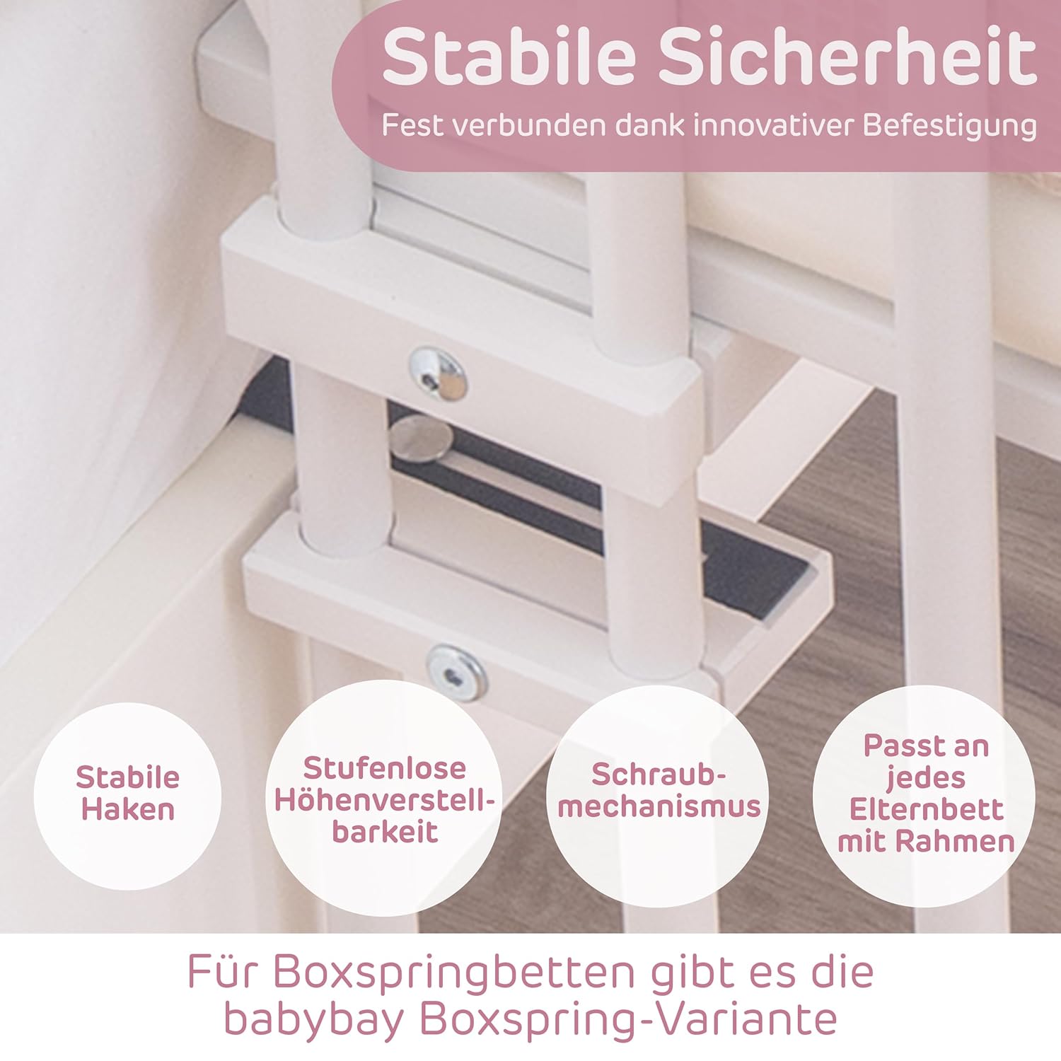 babybay Original Lettino da affiancare in massello di faggio / compatto e trasformabile / Lettino per bambini regolabile in altezza senza livelli preimpostati ed ecologico / Lettino evolutivo (laccato bianco) / inclusa Matratze