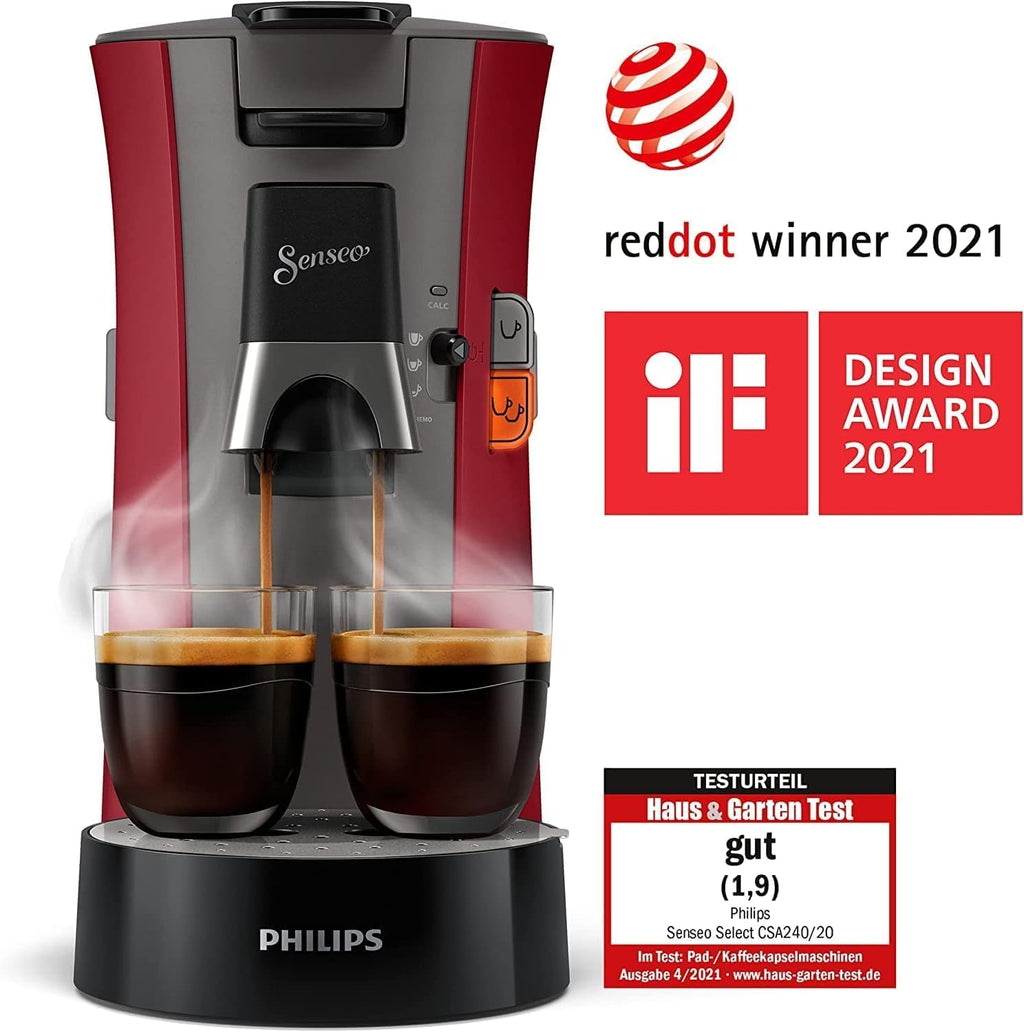 Philips Senseo Select CSA240/20 Macchina da caffè a cialde (selezione intensità Plus, funzione Memo, in plastica riciclata), Nero Eco